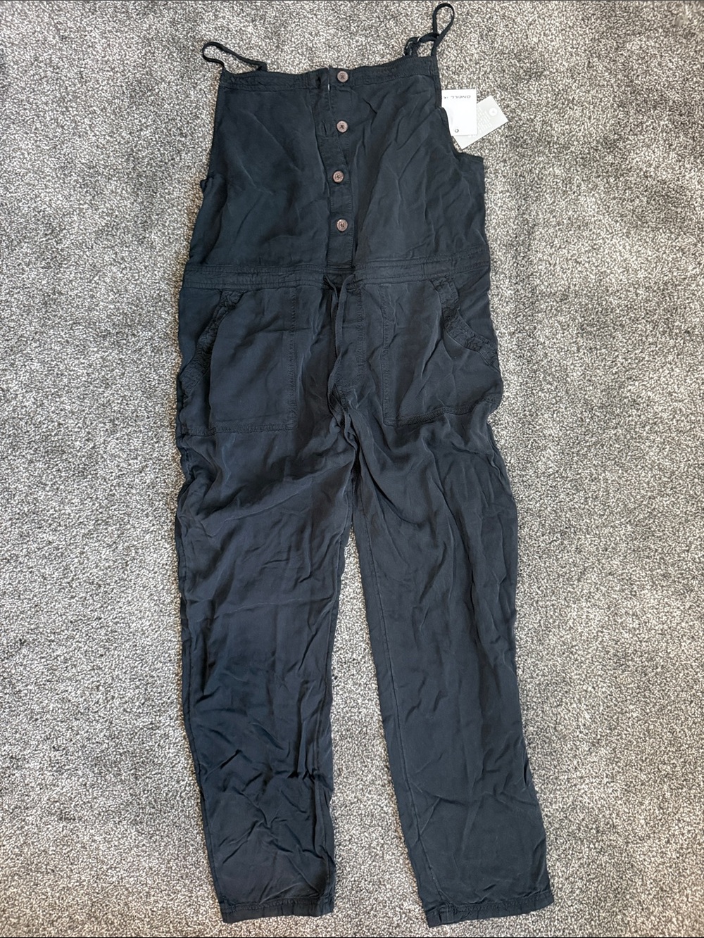 O'Neill Black Linen-Blend Button Front Jumpsuit